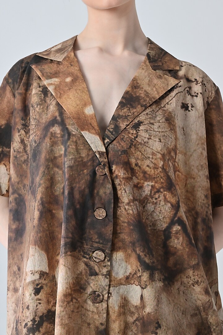 Brown Cotton Brushstroke Printed Oversized Shirt by Samant Chauhan at Pernia's Pop Up Shop