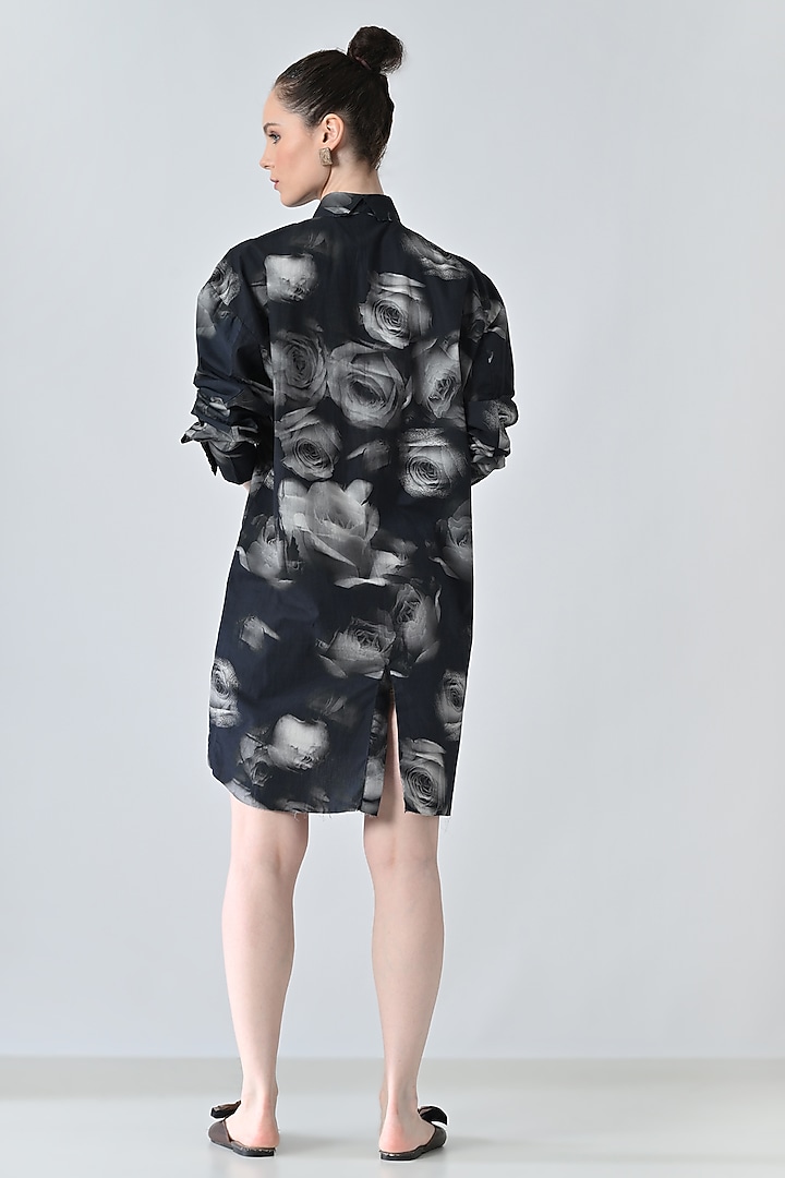 Black Cotton Floral Printed Shirt by Samant Chauhan at Pernia's Pop Up Shop