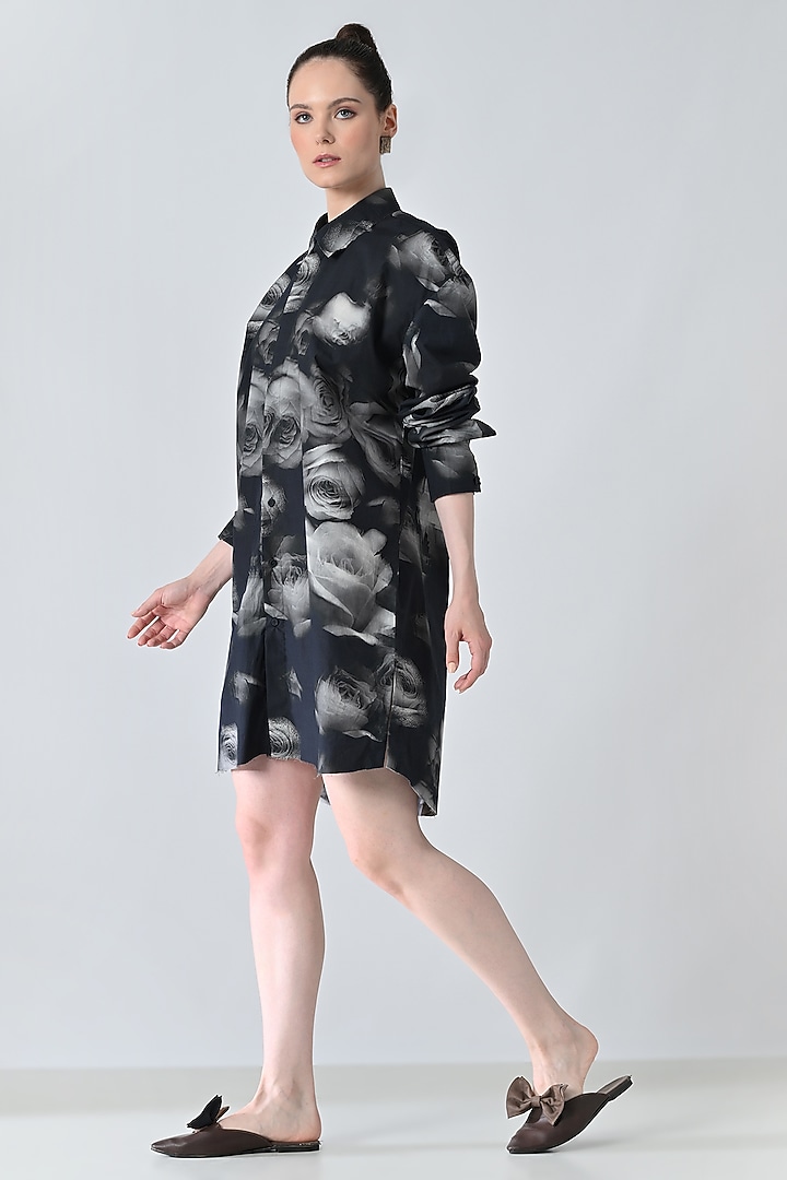 Black Cotton Floral Printed Shirt by Samant Chauhan at Pernia's Pop Up Shop