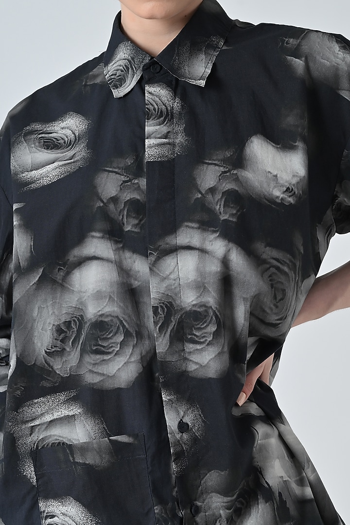 Black Cotton Floral Printed Shirt by Samant Chauhan at Pernia's Pop Up Shop