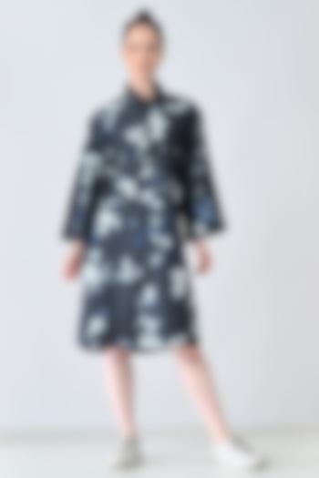 Blue Cotton Abstract Printed Shirt Summer Dress by Samant Chauhan at Pernia's Pop Up Shop