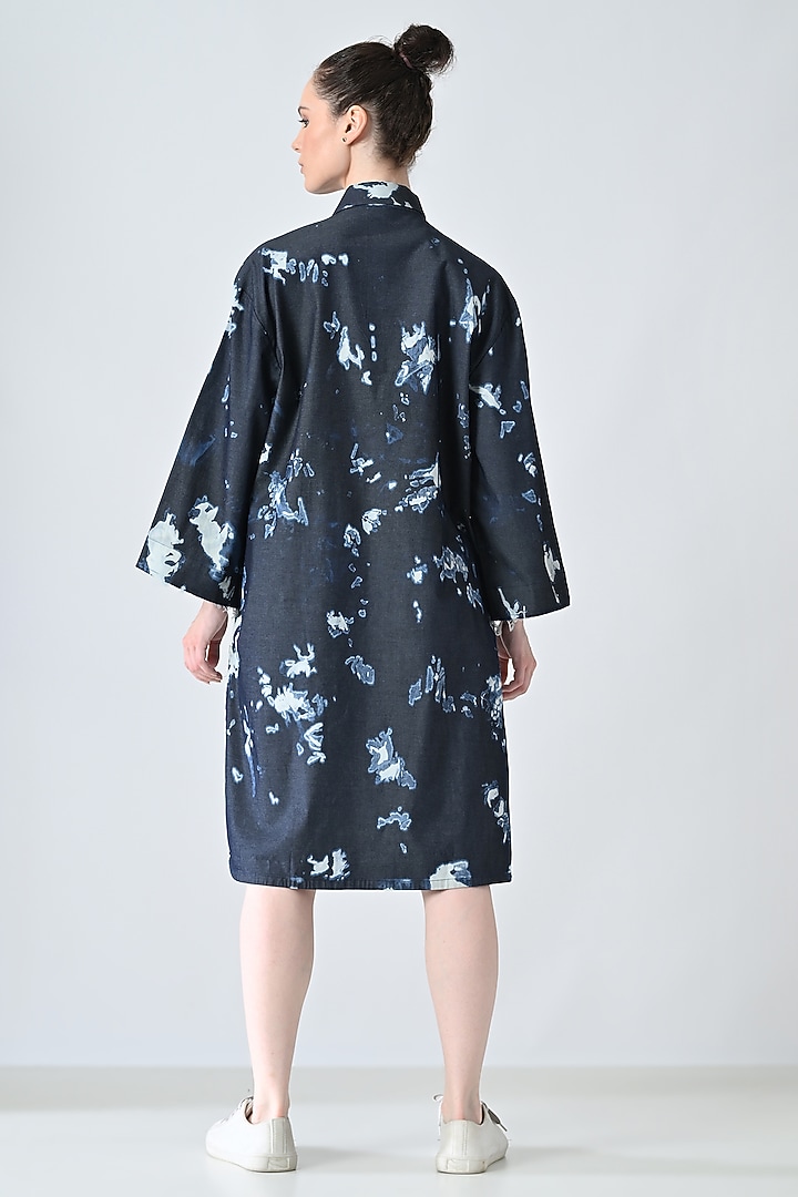 Blue Cotton Abstract Printed Shirt Summer Dress by Samant Chauhan at Pernia's Pop Up Shop