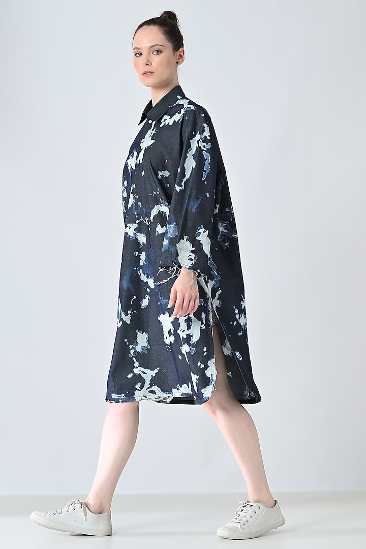 Blue Cotton Abstract Printed Shirt Summer Dress by Samant Chauhan at Pernia's Pop Up Shop