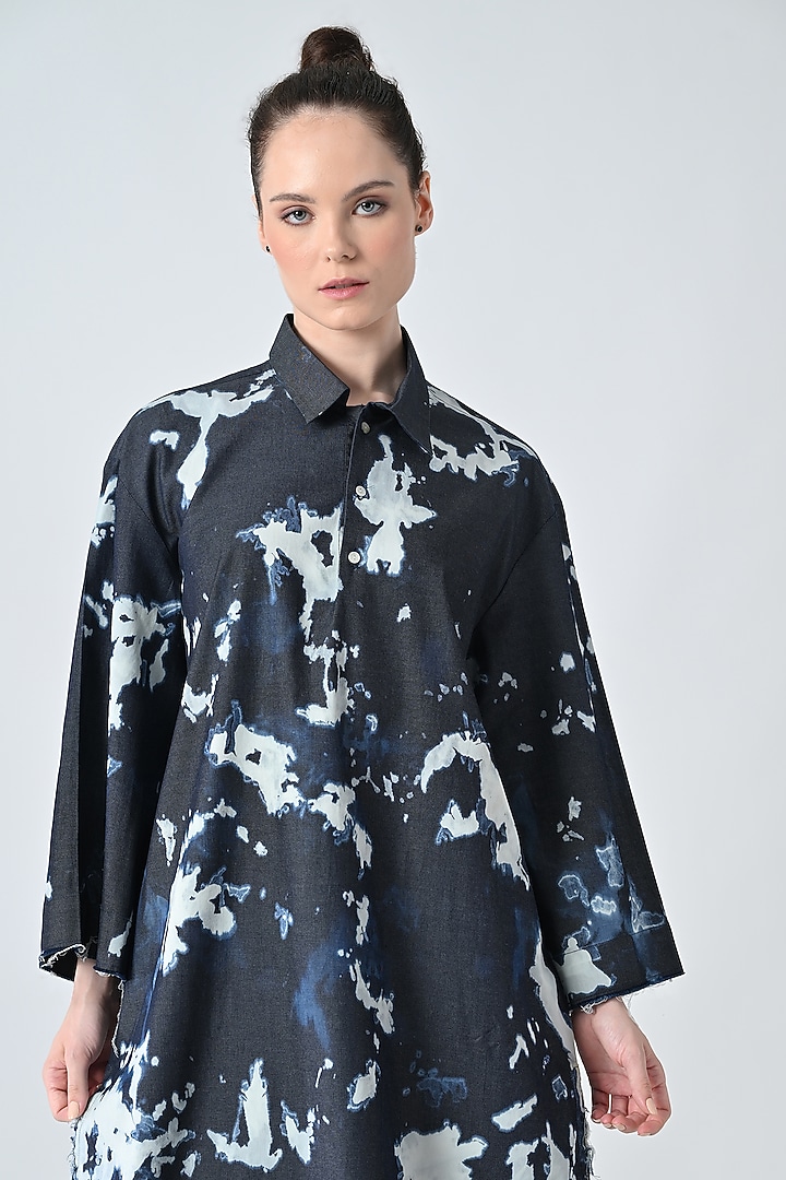 Blue Cotton Abstract Printed Shirt Summer Dress by Samant Chauhan at Pernia's Pop Up Shop