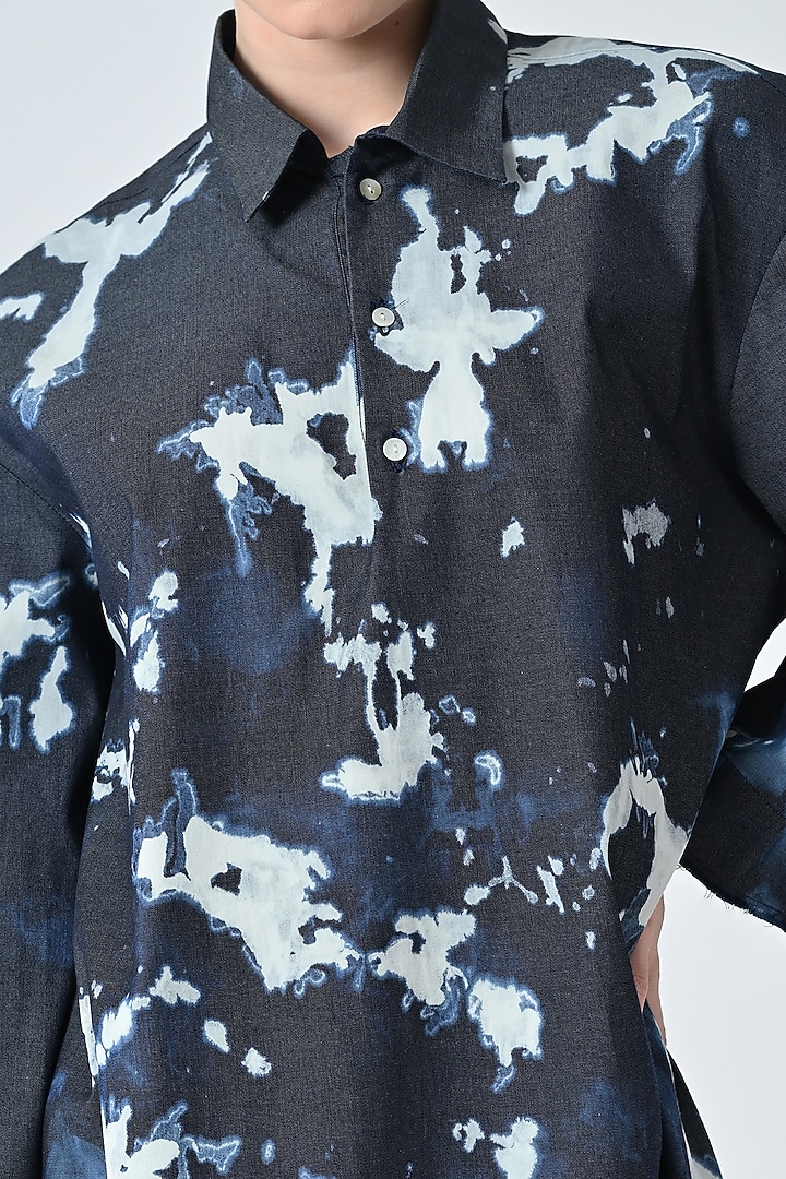 Blue Cotton Abstract Printed Shirt Summer Dress by Samant Chauhan at Pernia's Pop Up Shop