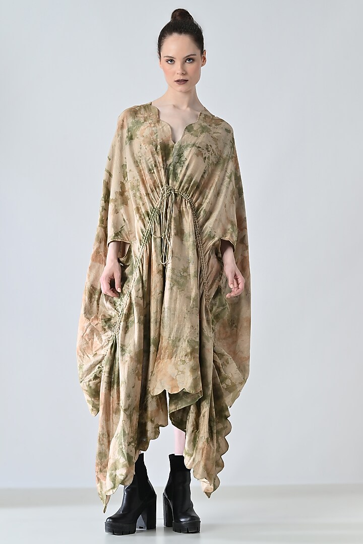 Beige Cotton Printed Kaftan Vacation Dress by Samant Chauhan at Pernia's Pop Up Shop