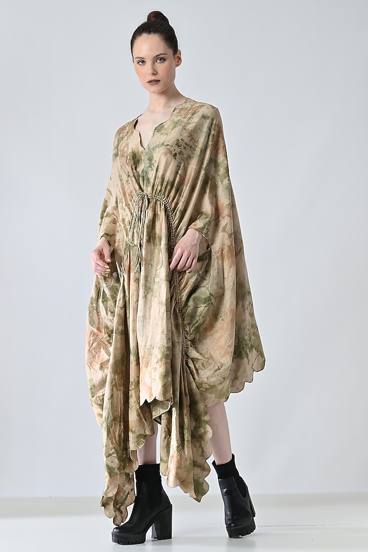 Beige Cotton Printed Kaftan Vacation Dress by Samant Chauhan at Pernia's Pop Up Shop