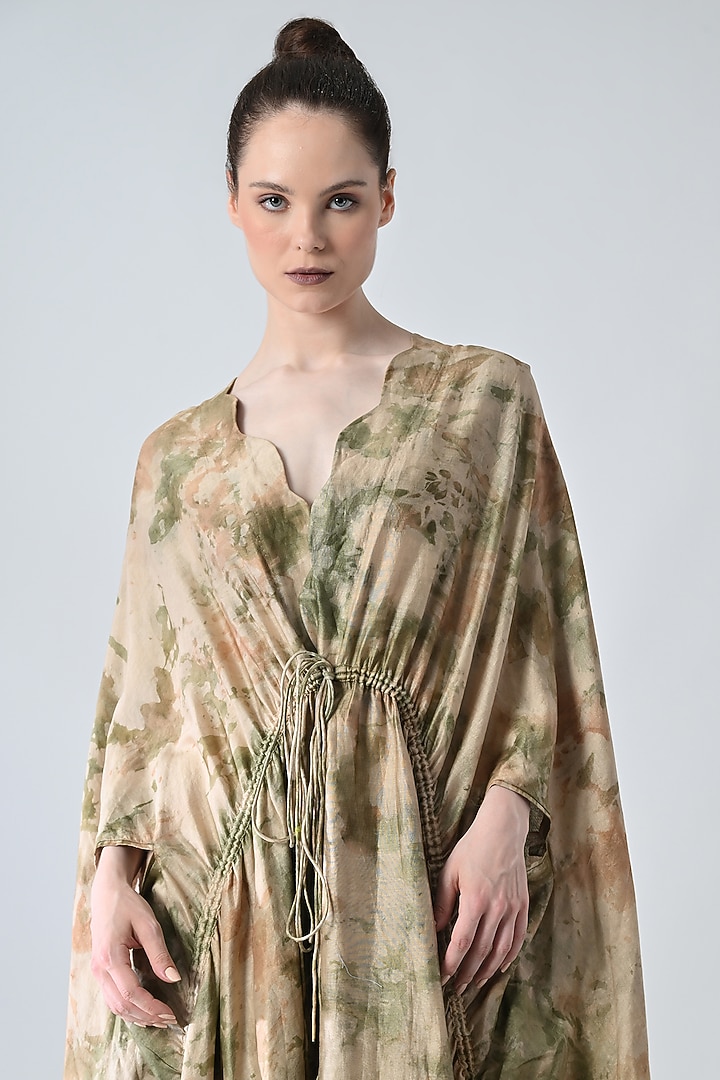 Beige Cotton Printed Kaftan Vacation Dress by Samant Chauhan at Pernia's Pop Up Shop