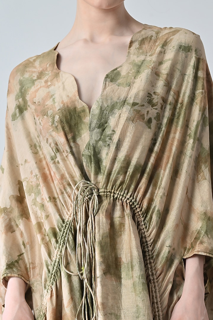 Beige Cotton Printed Kaftan Vacation Dress by Samant Chauhan at Pernia's Pop Up Shop
