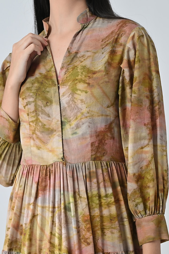 Beige Cotton Floral Printed Gathered Maxi Vacation Dress by Samant Chauhan at Pernia's Pop Up Shop