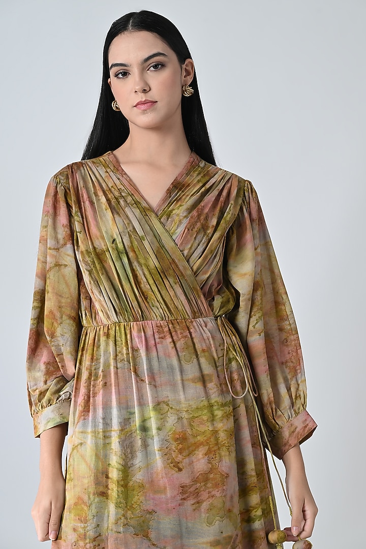 Beige Cotton Botanical Printed Wrap Maxi Vacation Dress by Samant Chauhan at Pernia's Pop Up Shop