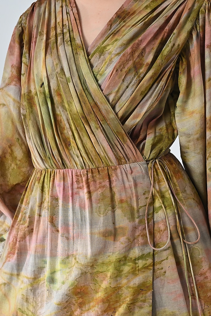 Beige Cotton Botanical Printed Wrap Maxi Vacation Dress by Samant Chauhan at Pernia's Pop Up Shop