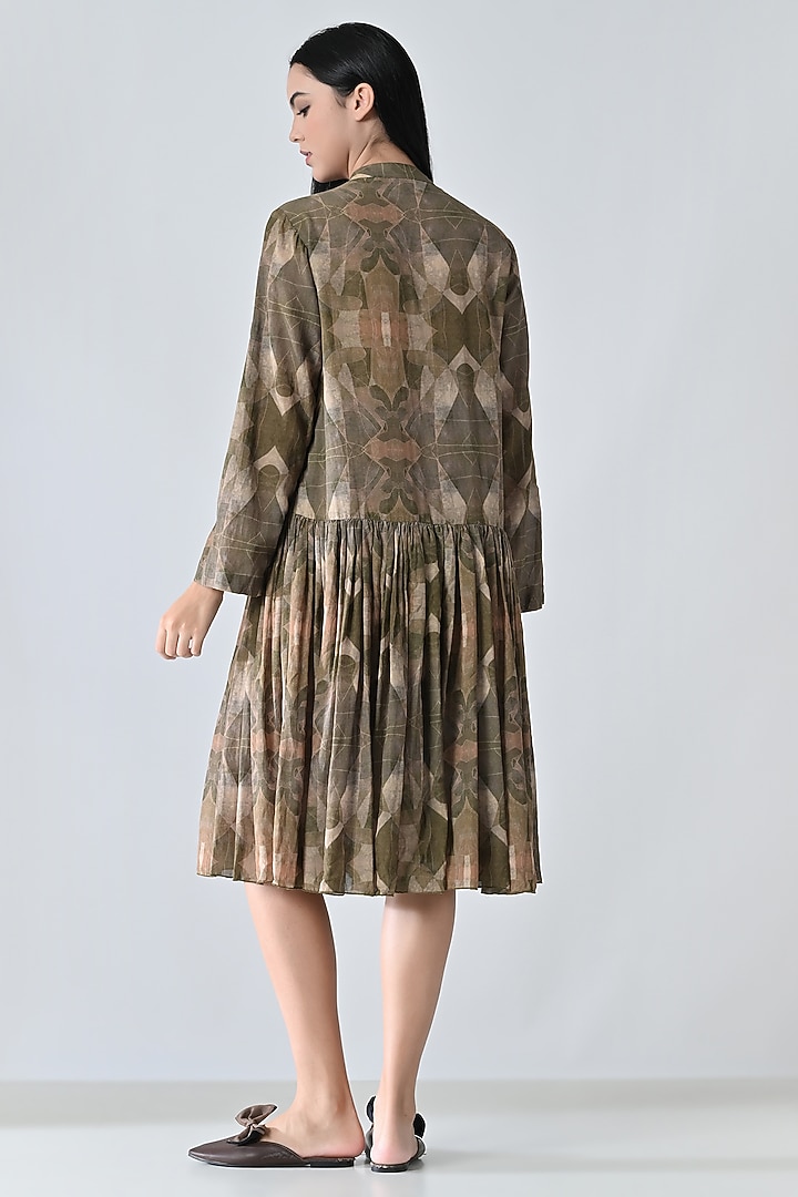 Beige Cotton Abstract Printed Structured Midi Vacation Dress by Samant Chauhan at Pernia's Pop Up Shop