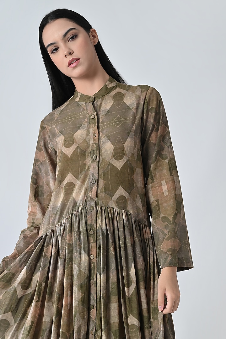 Beige Cotton Abstract Printed Structured Midi Vacation Dress by Samant Chauhan at Pernia's Pop Up Shop