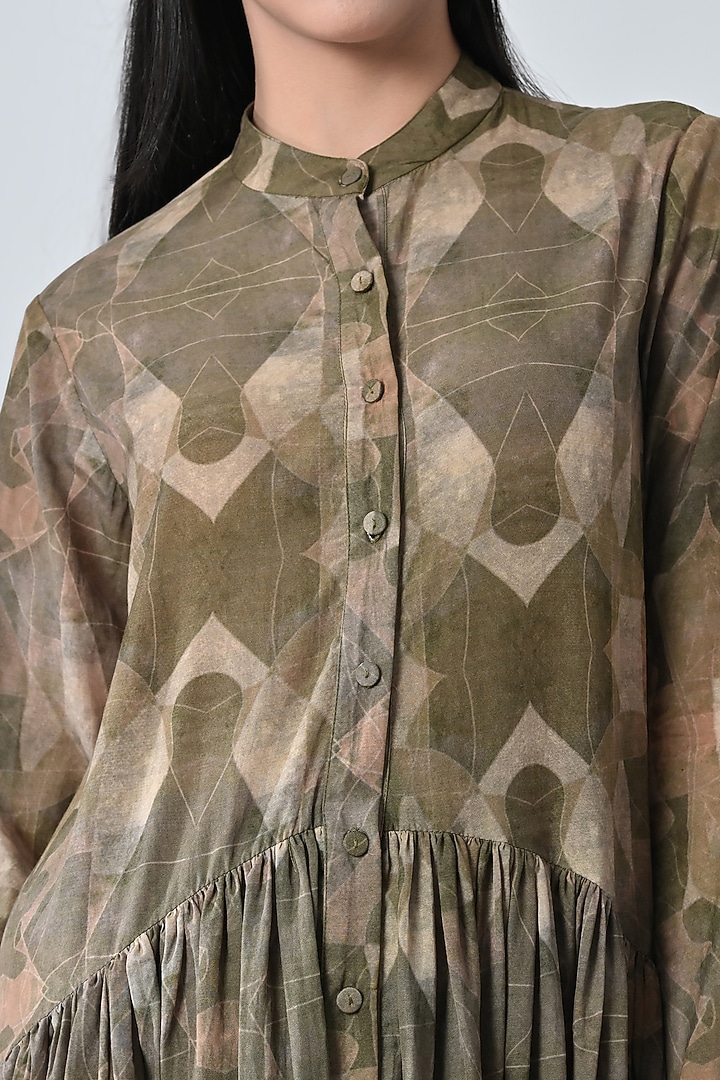 Beige Cotton Abstract Printed Structured Midi Vacation Dress by Samant Chauhan at Pernia's Pop Up Shop
