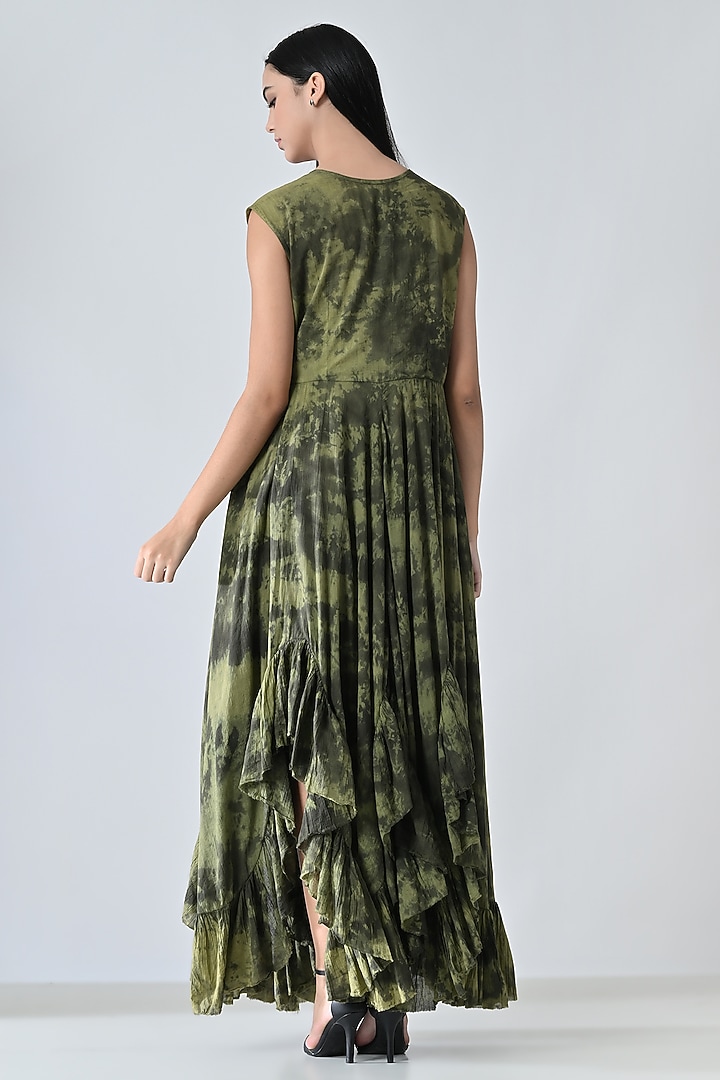 Olive Green Cotton Printed Sleeveless Maxi Vacation Dress by Samant Chauhan at Pernia's Pop Up Shop