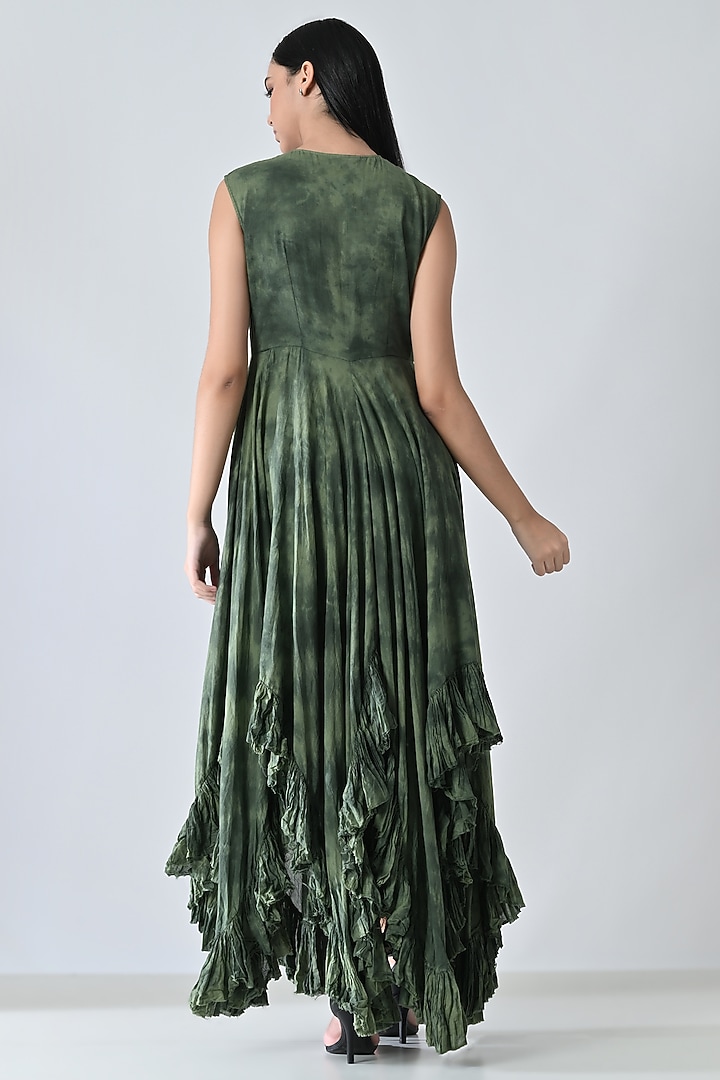 Olive Green Cotton Printed Sleeveless Maxi Vacation Dress by Samant Chauhan at Pernia's Pop Up Shop