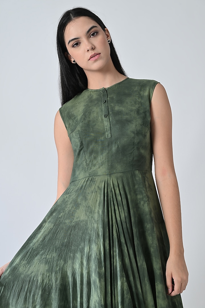 Olive Green Cotton Printed Sleeveless Maxi Vacation Dress by Samant Chauhan at Pernia's Pop Up Shop