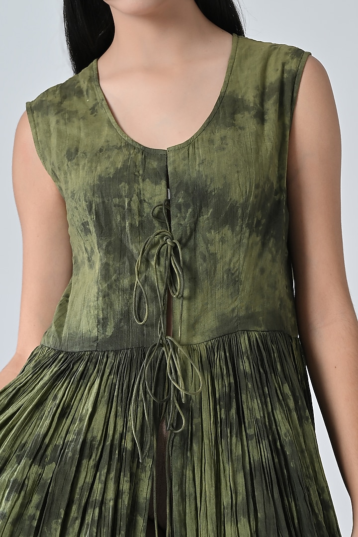 Olive Green Cotton Printed Tie-Up Maxi Vacation Dress by Samant Chauhan at Pernia's Pop Up Shop