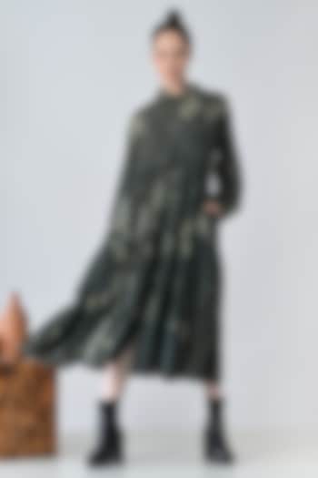Olive Green Cotton Abstract Printed Shirt Vacation Dress by Samant Chauhan at Pernia's Pop Up Shop
