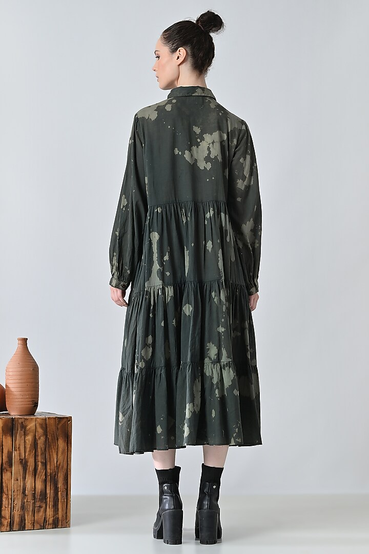 Olive Green Cotton Abstract Printed Shirt Vacation Dress by Samant Chauhan at Pernia's Pop Up Shop
