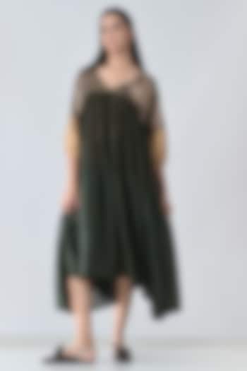 Olive Green Cotton Viscose Layered Vacation Dress by Samant Chauhan at Pernia's Pop Up Shop