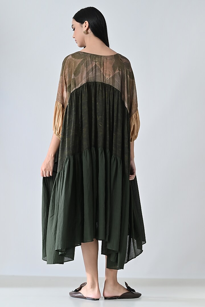 Olive Green Cotton Viscose Layered Vacation Dress by Samant Chauhan at Pernia's Pop Up Shop