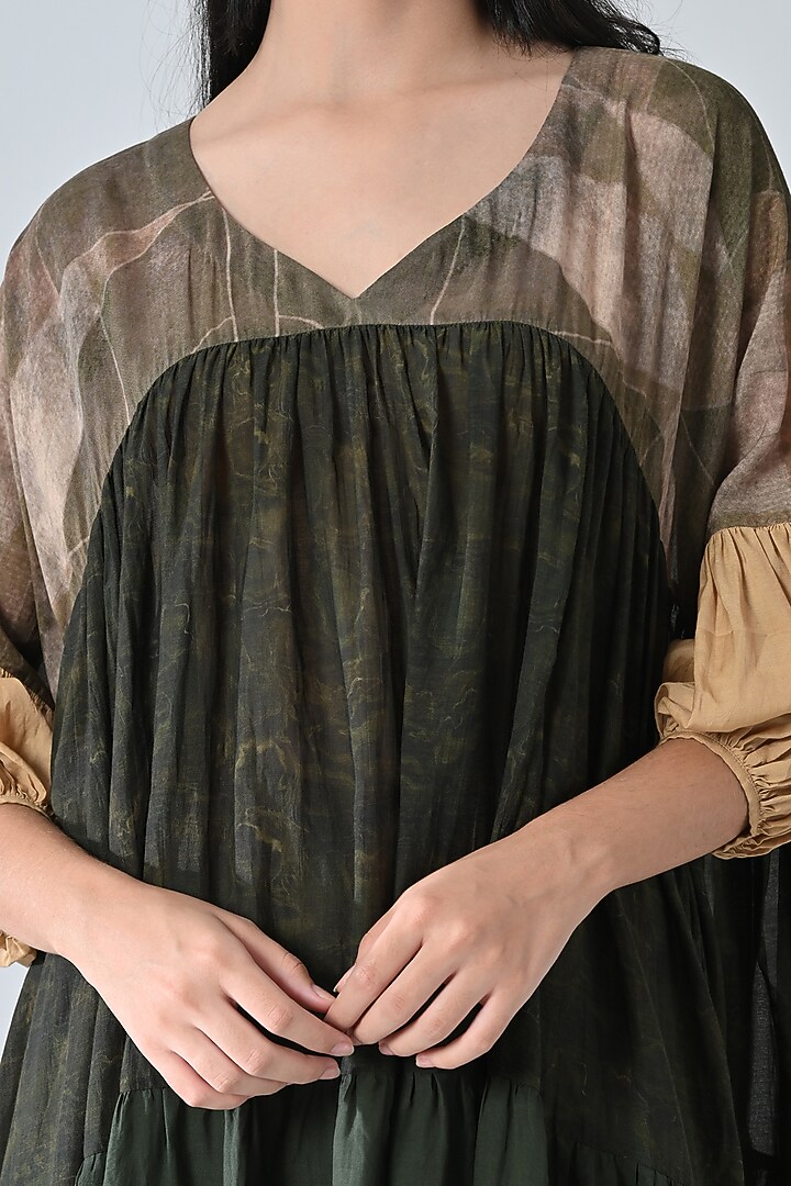 Olive Green Cotton Viscose Layered Vacation Dress by Samant Chauhan at Pernia's Pop Up Shop