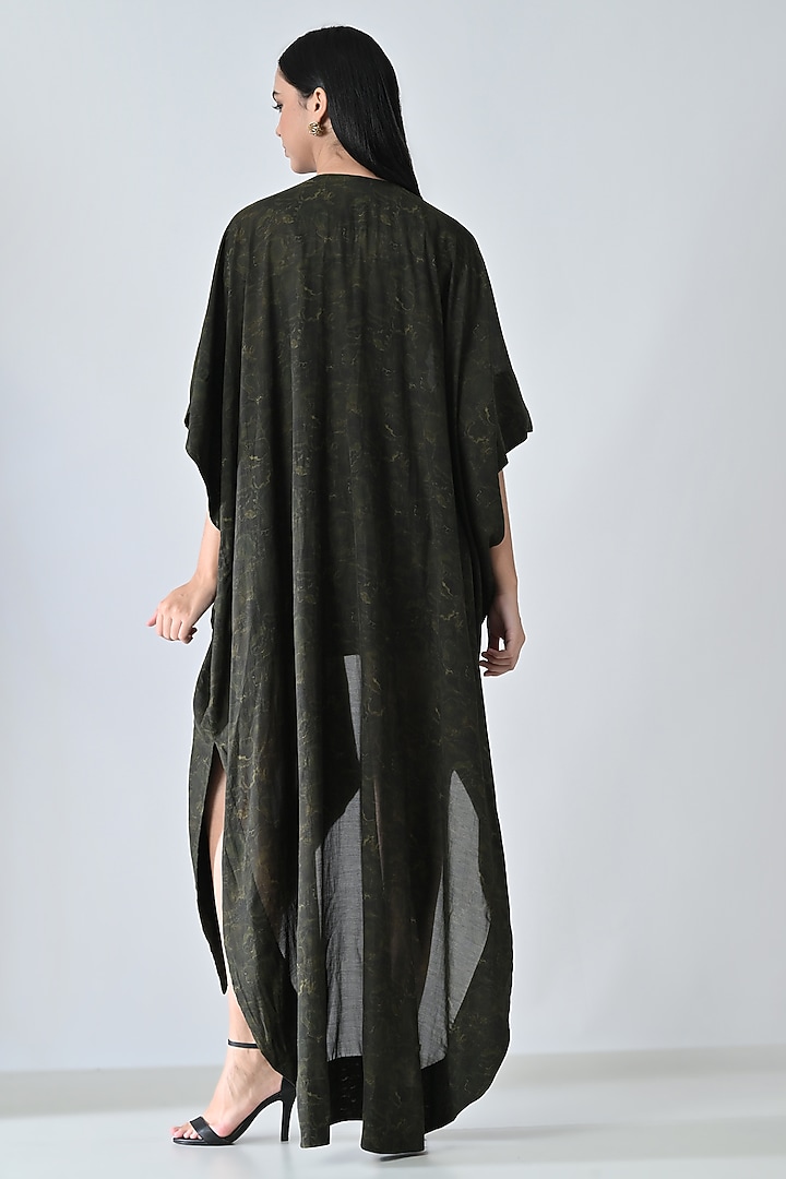 Olive Green Cotton Viscose Textured Draped Kaftan Vacation Dress by Samant Chauhan at Pernia's Pop Up Shop