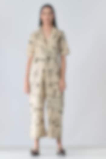 Beige Cotton Abstract Printed Jumpsuit by Samant Chauhan at Pernia's Pop Up Shop