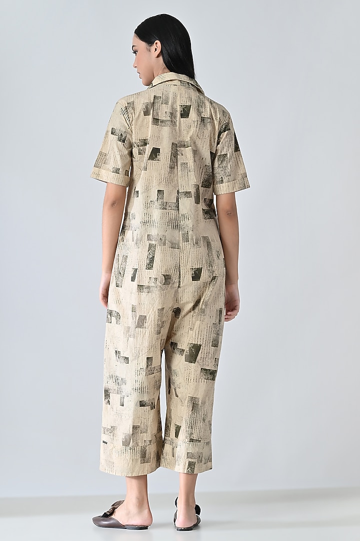 Beige Cotton Abstract Printed Jumpsuit by Samant Chauhan at Pernia's Pop Up Shop