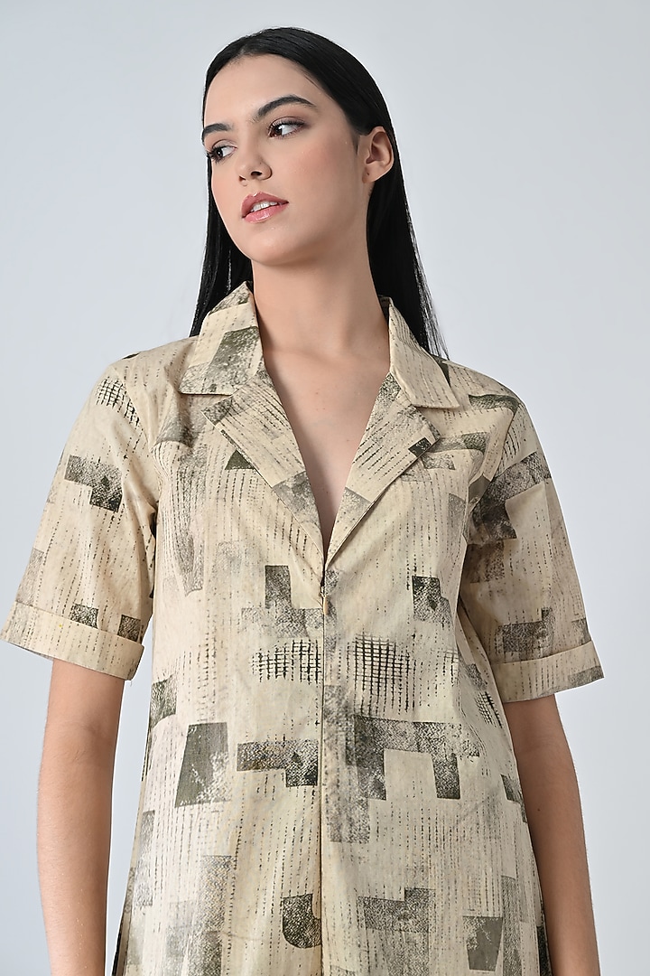 Beige Cotton Abstract Printed Jumpsuit by Samant Chauhan at Pernia's Pop Up Shop