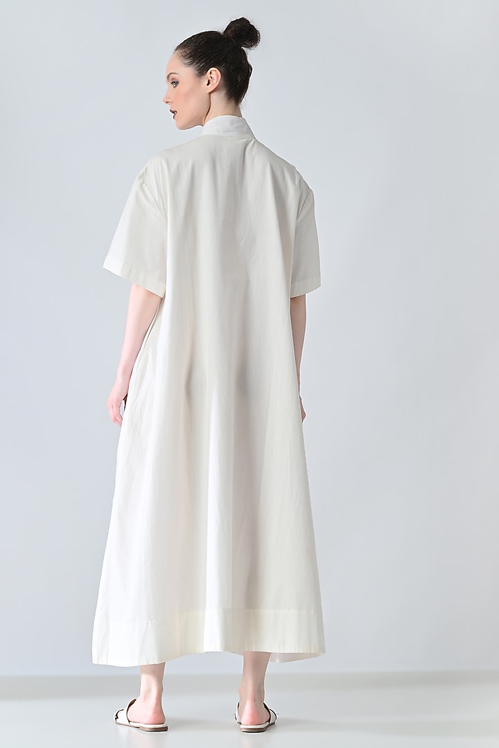 Off-White Cotton Botanical Printed Shirt Summer Dress by Samant Chauhan at Pernia's Pop Up Shop