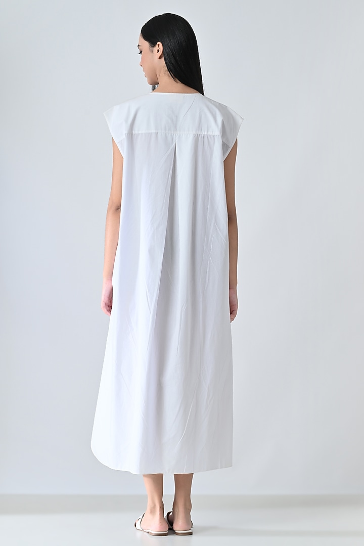 Off-White Cotton Botanical Printed Midi Gathered Summer Dress by Samant Chauhan at Pernia's Pop Up Shop