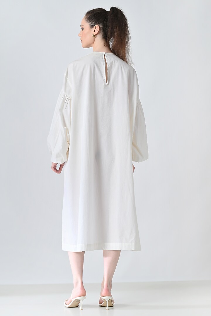 Off-White Cotton Botanical Printed Midi Shirt Vacation Dress by Samant Chauhan at Pernia's Pop Up Shop