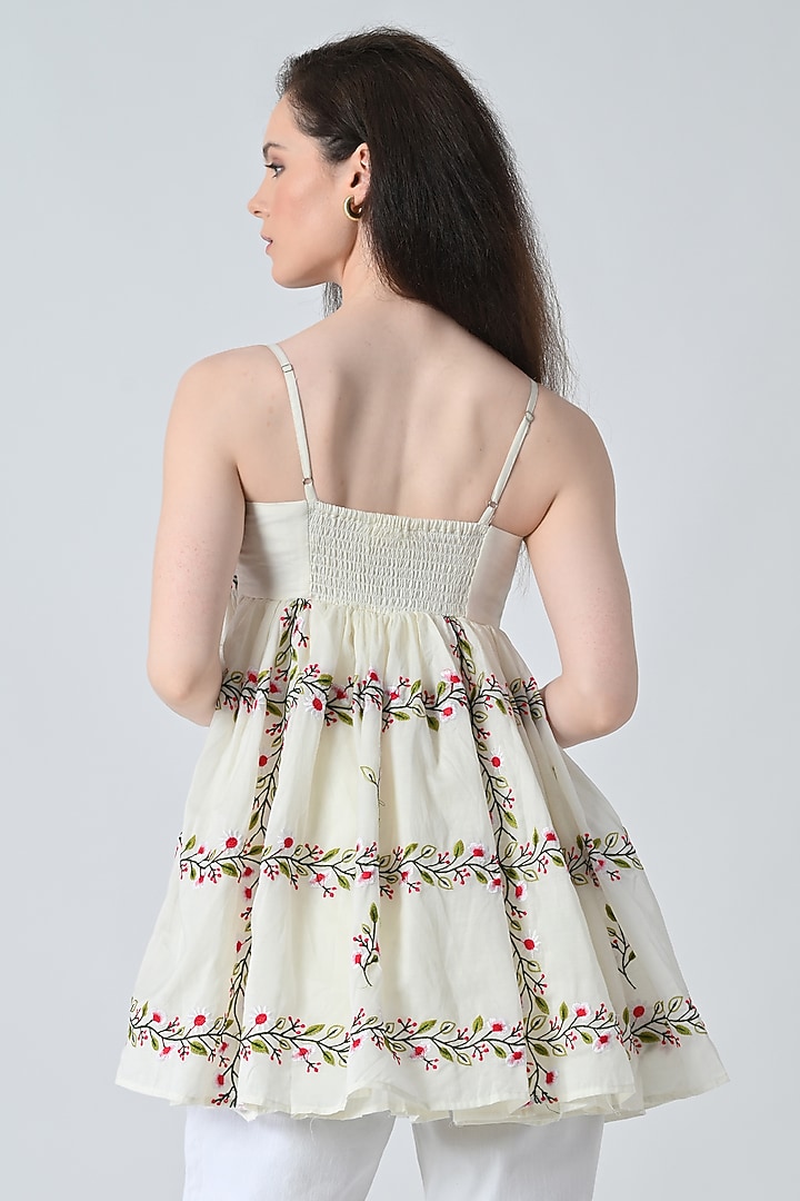 Off-White Cotton Floral Printed Tiered Top by Samant Chauhan at Pernia's Pop Up Shop