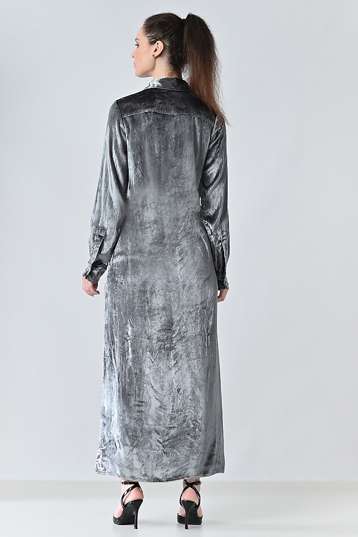 Grey Polyester Blend Shirt Vacation Dress by Samant Chauhan at Pernia's Pop Up Shop