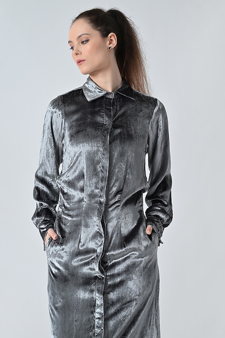 Grey Polyester Blend Shirt Vacation Dress by Samant Chauhan at Pernia's Pop Up Shop
