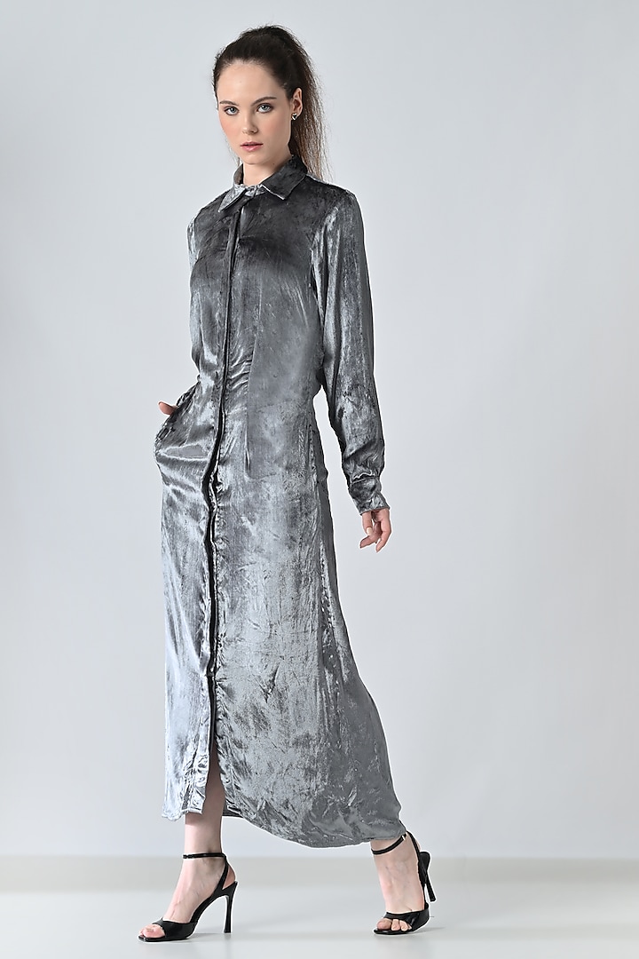 Grey Polyester Blend Shirt Vacation Dress by Samant Chauhan at Pernia's Pop Up Shop