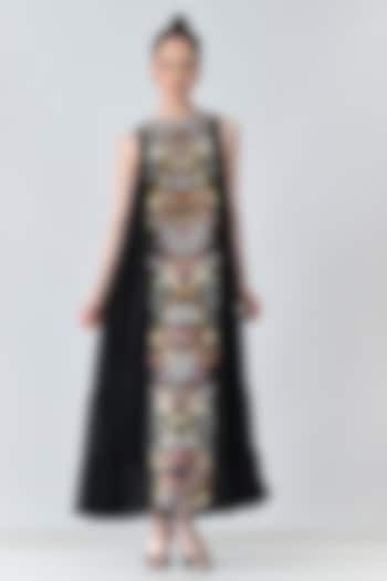 Black Cotton Silk Floral Embroidered Maxi Vacation Dress by Samant Chauhan at Pernia's Pop Up Shop