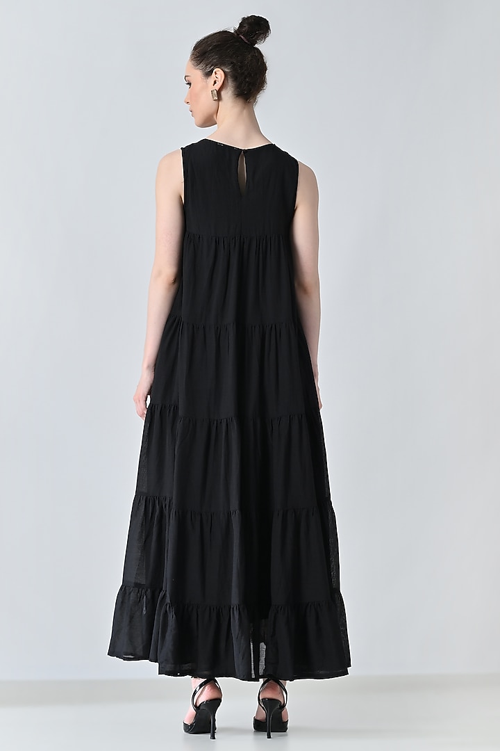 Black Cotton Silk Floral Embroidered Maxi Vacation Dress by Samant Chauhan at Pernia's Pop Up Shop