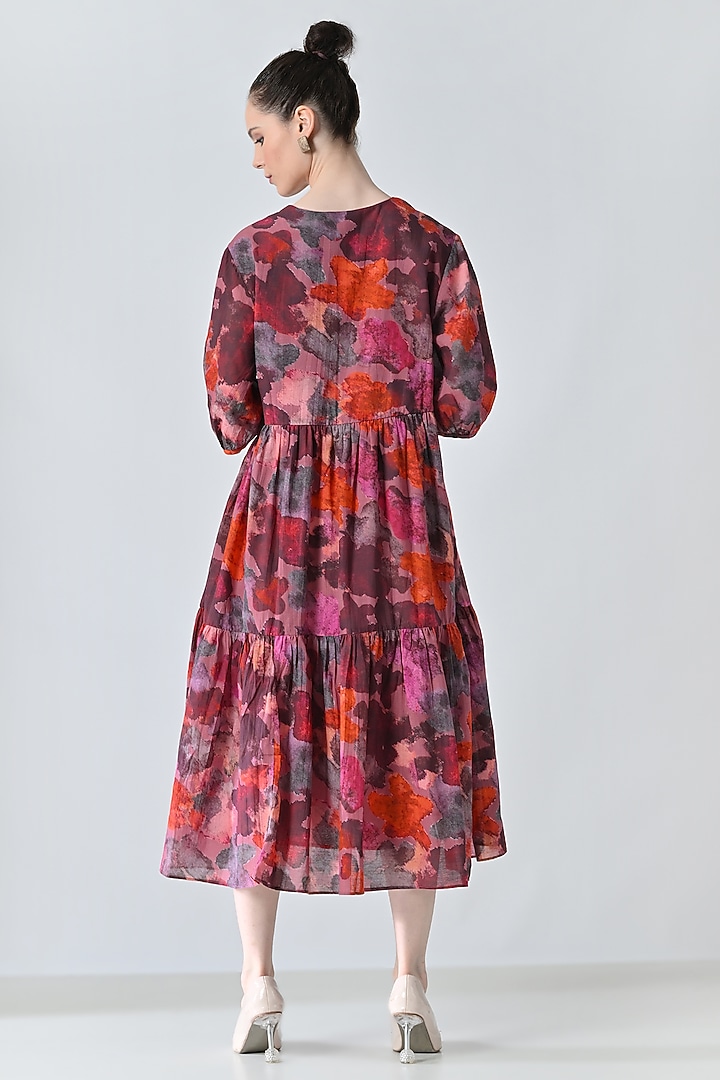 Red Cotton Viscose Floral Printed Midi Vacation Dress by Samant Chauhan at Pernia's Pop Up Shop