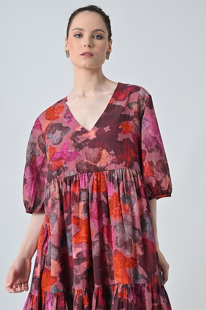 Red Cotton Viscose Floral Printed Midi Vacation Dress by Samant Chauhan at Pernia's Pop Up Shop