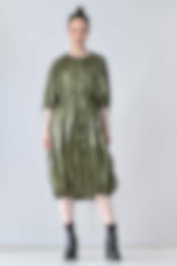 Olive Green Polyester Blend Balloon Midi Summer Dress by Samant Chauhan at Pernia's Pop Up Shop
