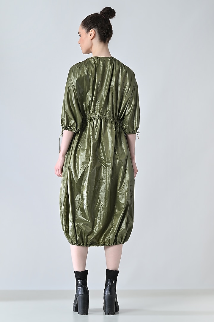 Olive Green Polyester Blend Balloon Midi Summer Dress by Samant Chauhan at Pernia's Pop Up Shop