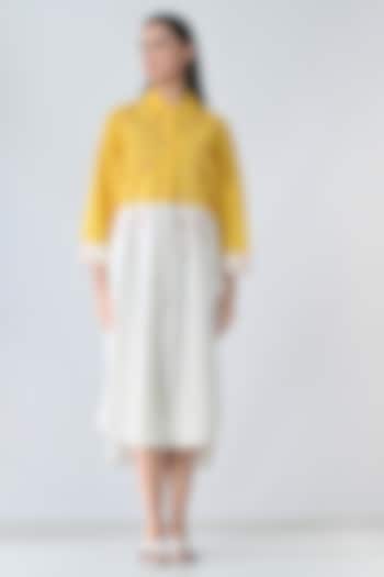 Yellow & White Cotton High-Low Shirt Summer Dress by Samant Chauhan at Pernia's Pop Up Shop