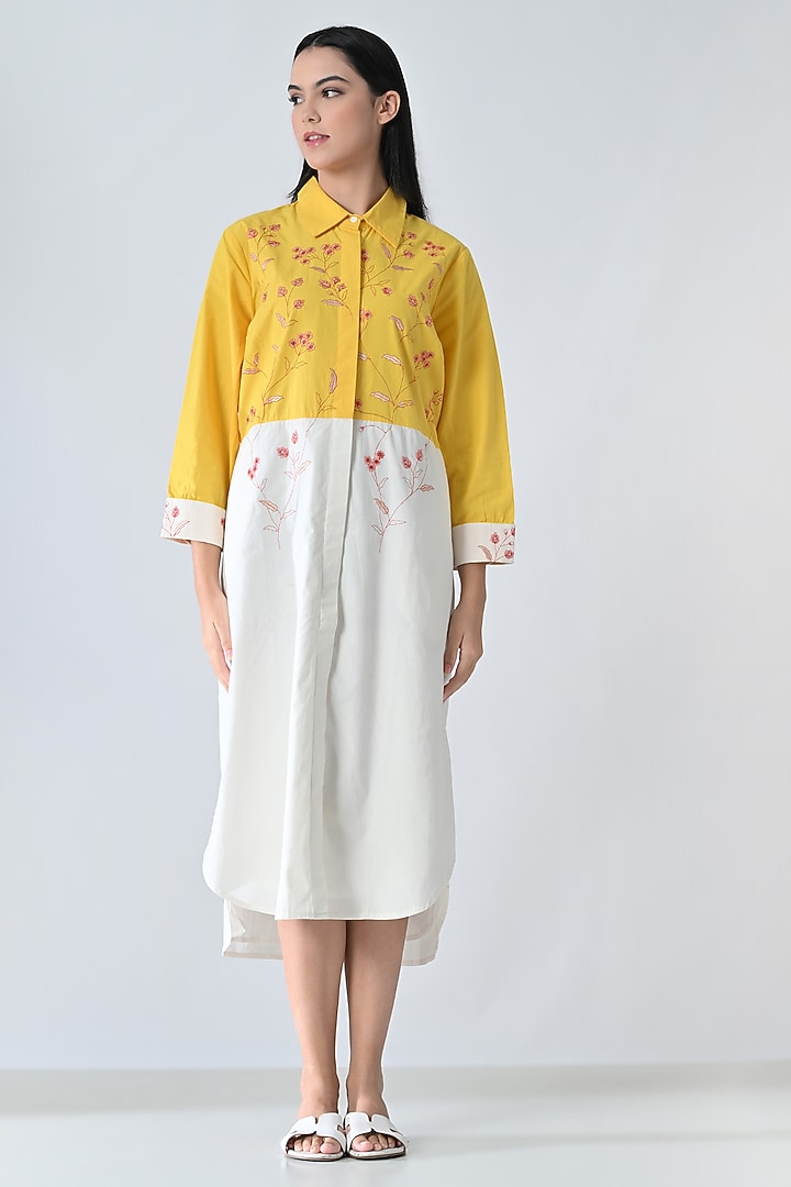 Yellow & White Cotton High-Low Shirt Summer Dress by Samant Chauhan at Pernia's Pop Up Shop