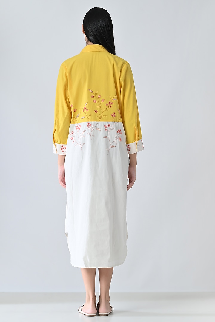 Yellow & White Cotton High-Low Shirt Summer Dress by Samant Chauhan at Pernia's Pop Up Shop