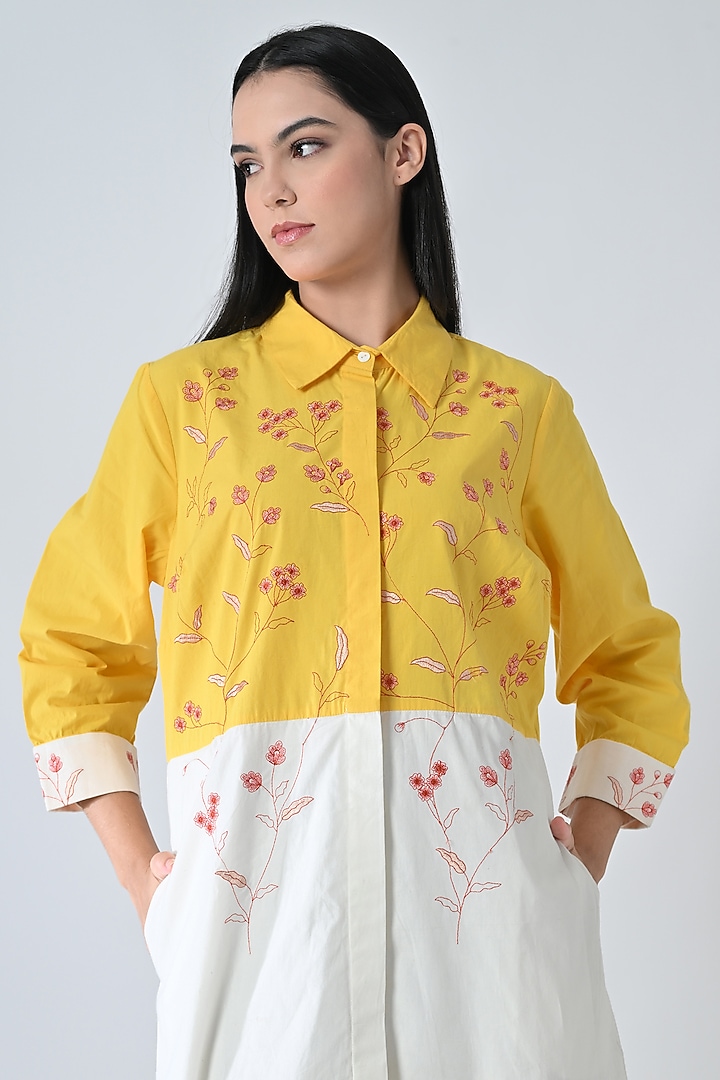 Yellow & White Cotton High-Low Shirt Summer Dress by Samant Chauhan at Pernia's Pop Up Shop