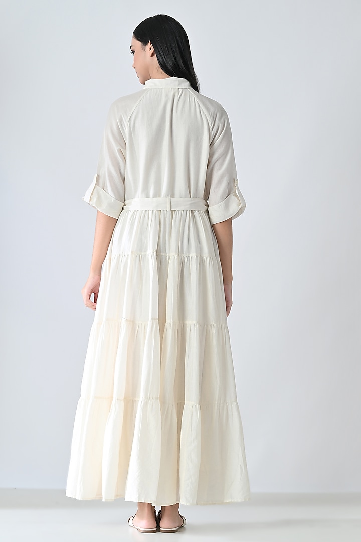 Off-White Cotton Silk Floral Embroidered Maxi Shirt Vacation Dress by Samant Chauhan at Pernia's Pop Up Shop